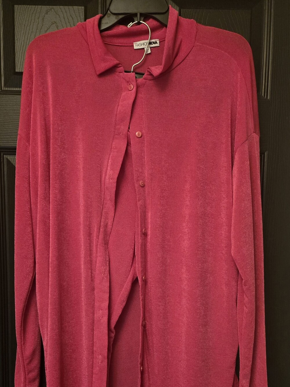 Fashion Nova Velvet-Look Button Front Pantsuit Set in Deep Pink